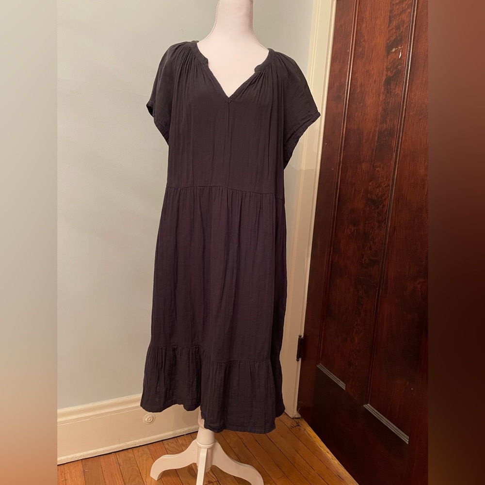Pact Organic Cotton Black Dress XXL Double Gauze Breezy Dress With Pockets